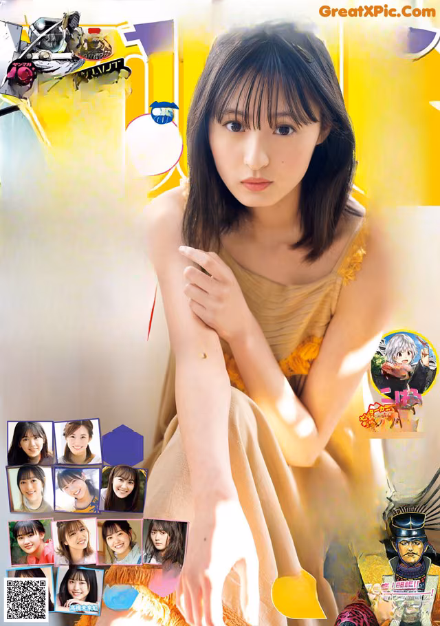A magazine with a picture of a woman in a yellow dress.